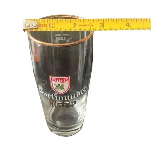 Vintage Riter Bier Beer Dortmunder .25 Liter Gold Rim Glass West Germany Rare - Picture 8 of 11